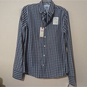 IZOD Saltwater Mens Gingham Relaxed Classic Fit Button Down Shirt Blue S/P
